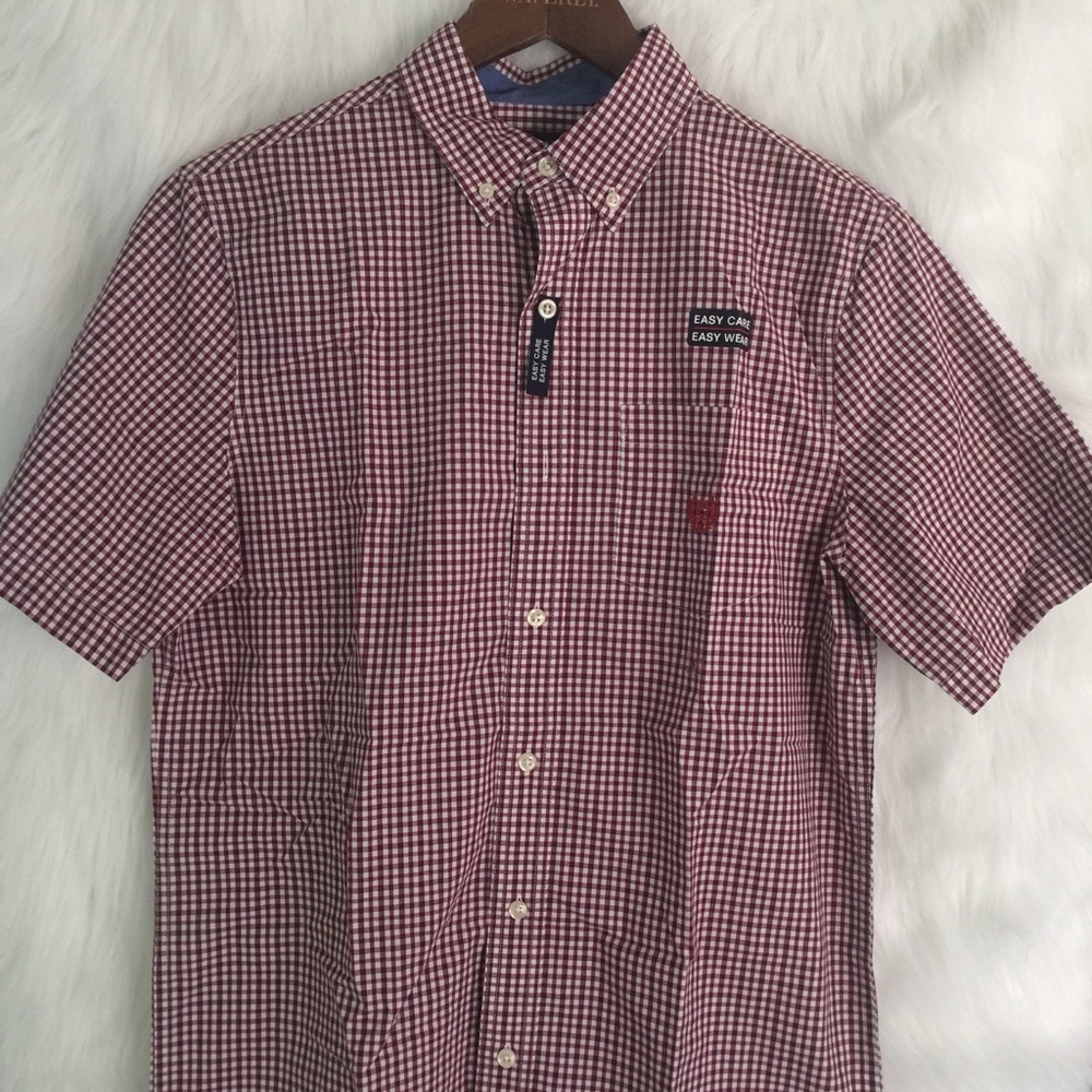 Chaps Red & White Button Down Collared Top Small